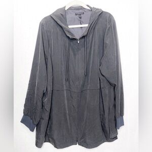 Eileen Fisher Woman Jacket Dark Gray Hooded Windbreaker Tencel Size 3X Graphite